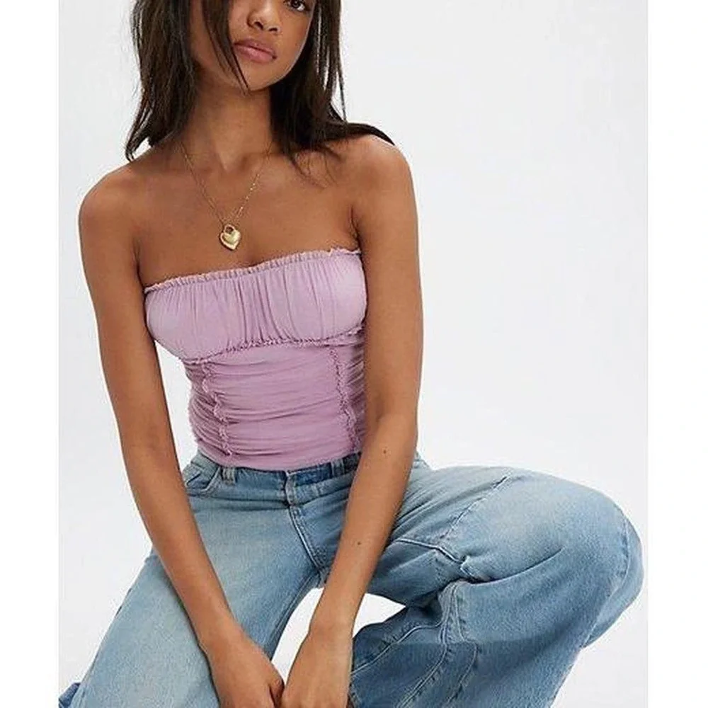 Free People NWT Ruched Tube Top Lilac Purple Women's Sz XS